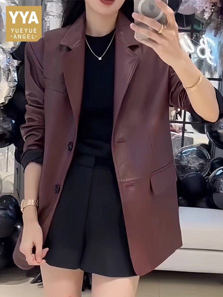 Leather Work Jacket Women'S - Осенний офисный женский рабочий пиджак средней