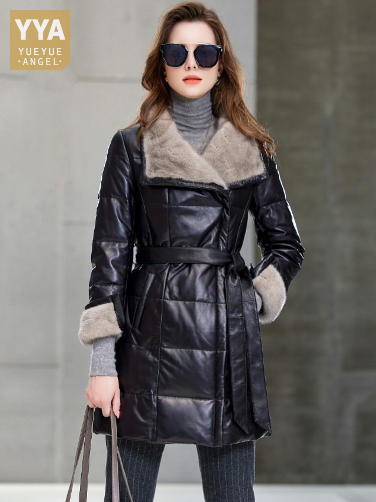 Leather Work Jacket Women'S - Элегантный женский норковый воротник средней длины,