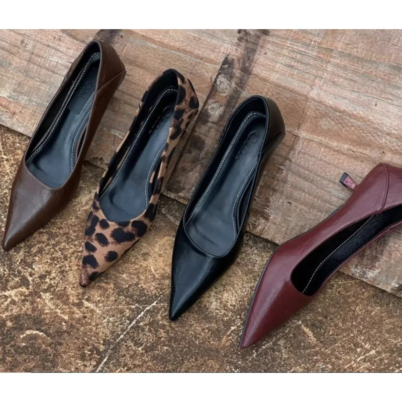Leather Work Heels - 2024, женские пикантные туфли-лодочки телесного цвета