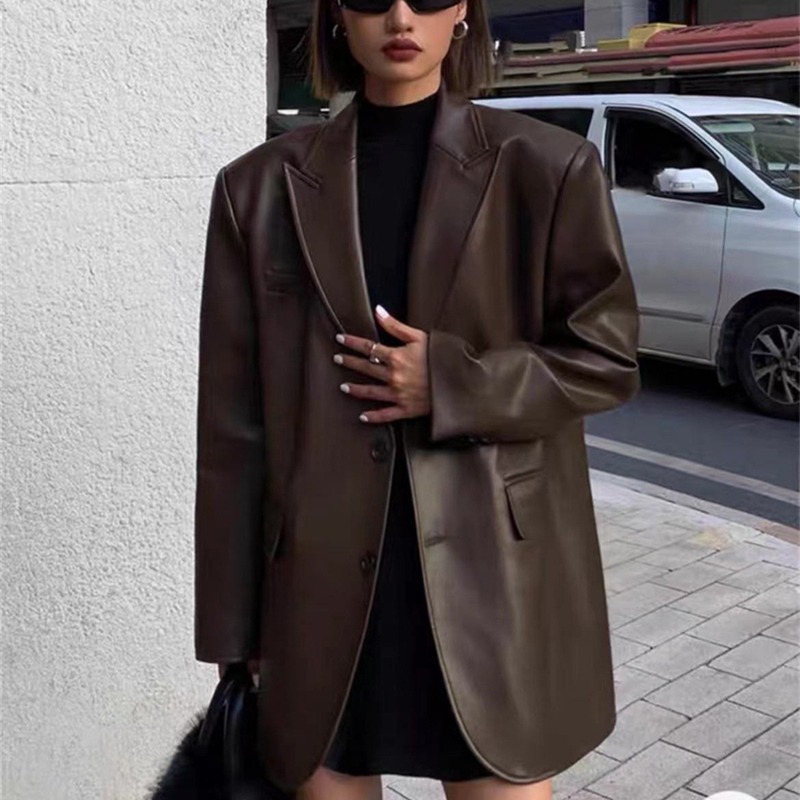 Leather Work Jacket Women'S - Осень-зима, деловой пиджак из искусственной кожи