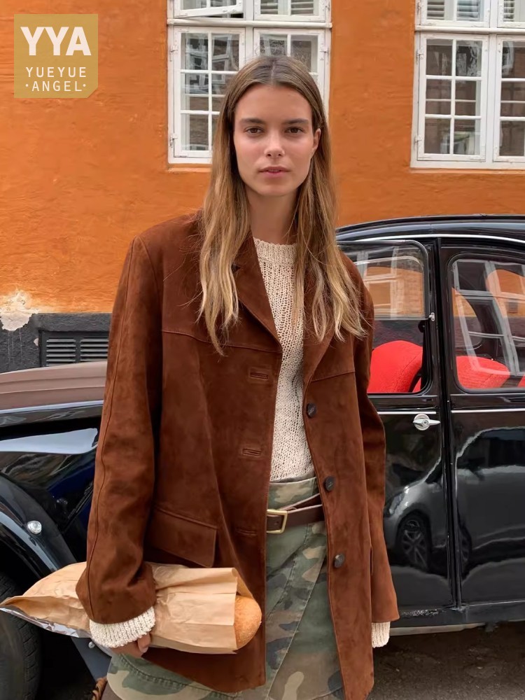 Leather Work Jacket Women'S - Винтажный осенний женский пиджак из натуральной