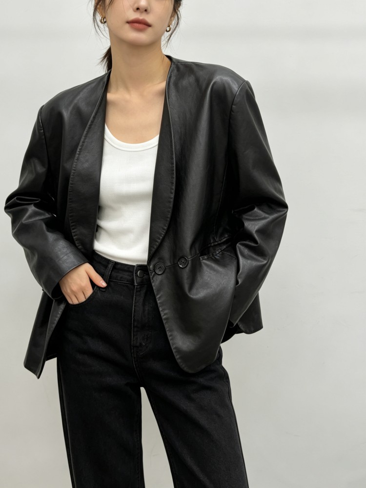 Модный женский пиджак свободно – обзор и цена Leather Work Jacket Women'S